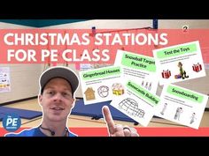 a man points to christmas stations for pe class