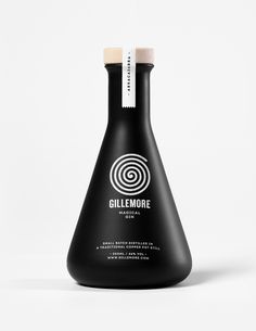 the bottle is black and has a white label on it that says, gillmore