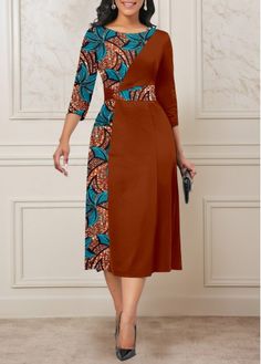 Color:Dark Coffee;Size:M;Size:L;Size:XL;Size:XXL;Package Contents:1 X Dress;Occasion:Other;Style:Bohemian; Ankara Designs, Best African Dresses, Round Neck Dress, African Fashion Modern, Elegant Dresses Classy, African Fashion Women Clothing, Dark Coffee, Design Dresses, African Print Dress