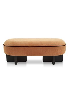 the foot stool is made out of wood and fabric