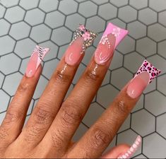 Cute Acrylic Nail Designs, French Acrylic Nails, Short Square Acrylic Nails, Y2k Pink, Pretty Acrylic Nails, Dope Nails, Pink Leopard