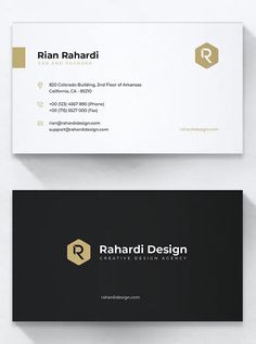 two business cards with the letter r on them