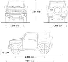 the jeep is shown with measurements for its size and width, as well as how much space it can hold