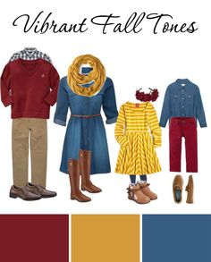 three children's clothes and shoes with the words, what fall tones are used?