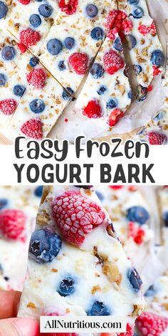 this easy frozen yogurt bark is made with fresh berries and blueberries