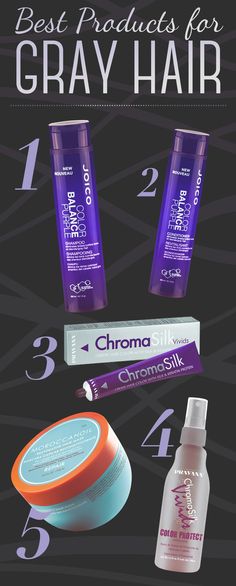 Here are the products Arteca suggests for gray hair. | Here Is Every Little Detail On How To Dye Your Hair Gray Products For Gray Hair, Balayage Caramel, Purple Conditioner, Grey Hair Don't Care, Granny Hair, Bronde Balayage, Hair Silver, Kelly Osbourne, Hair Gray