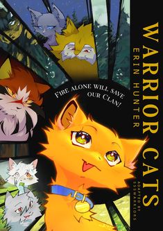 an image of a cartoon character with many cats in it's back ground and the words warrior cats written below