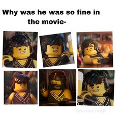 the lego movie character is shown in four different pictures