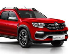 a red pick up truck parked in front of a white background