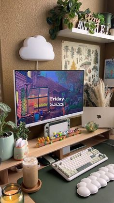 a desktop computer sitting on top of a wooden desk