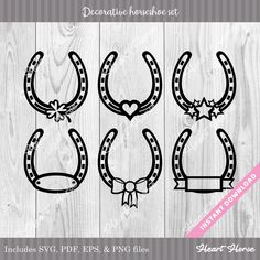 four horseshoes with hearts and bows on them