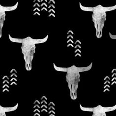 a black background with white longhorns and arrows on the side, all in different sizes