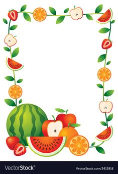 fruit border with watermelon, oranges and apples