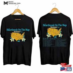 two t - shirts with the words heart break on the map and stars in them