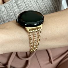 Google Pixel Watch Band Gold Filled Chain Bracelet Women Wear Jewelry Google Pixel Watch Bracelet Rolo Chain Google Pixel Strap Luxury Style Adjustable Gold Round Watch Bands, Adjustable Round Gold Watch Bands, Gold Metal Chain Link Watch Bands, Elegant Gold Chain Link Watch Band, Gold Jubilee Bracelet Watch Band As Gift, Adjustable Gold Chain Watch Bands, Gold Chain Link Bracelet Strap Watch Bands, Gold Chain Watch Bands As Gift, Gold Chain Watch Bands Gift