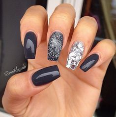 nails nail art nail polishes long nails acryllic nails nail design ... Nagellack Trends, Her Nails, Silver Nails, Fabulous Nails, Creative Nails, Manicure E Pedicure