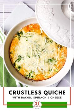 an easy crustless quiche with spinach and cheese