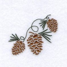 two pine cones are hanging from a string