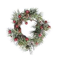 a christmas wreath with berries and pine cones