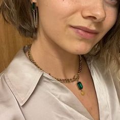 Cubic Zirconia & Disc Charm Ot Buckle Necklace Beautiful As. A Gift , Look At My Closet I Have There Matching Earrings 18k Gold Plated #150 Totes Chic Green Metal Jewelry, Buckle Necklace, Matching Earrings, Green And Gold, Cubic Zirconia, 18k Gold, Buckle, Green, Gold