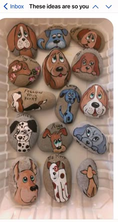 a bunch of dogs painted on rocks in a box with the caption, these ideas are so you