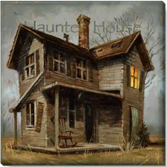 a painting of an old house with the words launtel huser on it