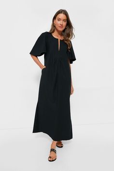 Black Finley Flutter Sleeve Maxi Dress | Pomander Place Tuckernuck Dress, Place Dress, Notched Neckline, Drop Off, Flutter Sleeve Dress, 80 Dress, Maxi Dress With Sleeves, Flutter Sleeves, Chic Dress