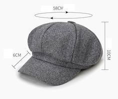 a gray hat is shown with measurements