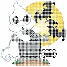 a cross stitch pattern with a cat holding a lantern