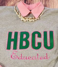 "This Super Pretty HBCU Crew Neck Embroidered Applique Sweatshirt is really a hit.  Comfortable fit and can be dressed up with a button down shirt and pearls or wear it casual.  Also available in black.  These sweatshirts are unisex which means they run a lil larger than women's sweatshirt (most go down a size for a better fit).    *Can be Personalized with your College or University in place of the word  \"Educated\" * Please inquire if you want this in another color. Thanks" Aka Apparel, Aka Sorority Gifts, Skee Wee, Applique Sweatshirt, Aka Sorority, Alpha Kappa Alpha Sorority, Greek Sorority, Alpha Kappa Alpha, Sorority Gifts