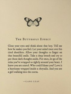 the butterfly effect poem is written in black ink