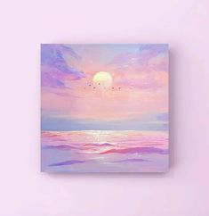 a painting on a wall with the sun setting