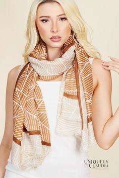 A Latte of Chic Scarf | Uniquely Claudia Boutique Chic Brown Silk Scarf For Fall, Chic Brown Scarves For Spring, Shades Of Cream, Chic Scarf, Neutral Accessories, Chic Scarves, Polyester Scarf, Sarong, Head Scarf