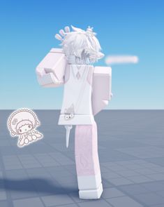 an animated image of a person with white hair holding a pink object in his hand