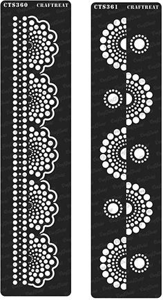 two black and white stencils with circular designs on the sides, one is cut out