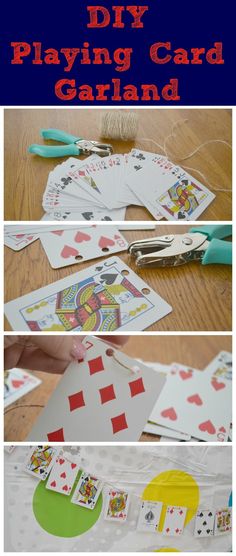 the instructions to make playing cards with scissors and glue on them for kids's crafts