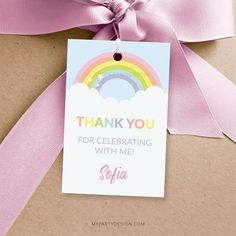 thank you for celebrating with me sofiia gift tag attached to a pink ribbon