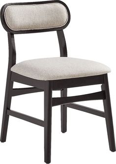 a black and white chair with a beige upholstered seat pad on the back