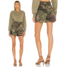 Marissa Webb Banks High Waist Canvas Camo Boyfriend Short Woodland Camo. New Without Tag! Size: 4 Fabric: Cotton Blend Zip Fly With Button Closure. 5-Pocket Design. Optional Tie Belt. Lightly Faded Twill Fabric. Camo Print High Waist Highwaist, Camoprint, Casual, Comfy, Breathable, Boyfriendshort, Tiebelt, Beltloops, Modern, Chic, Summer, Winter, Fall, Spring Marissa Webb Banks High Waist Canvas Camo Boyfriend Short Woodland Camo Trendy Camouflage Shorts, Marissa Webb, Woodland Camo, Boyfriend Shorts, Camo Colors, Modern Chic, Summer Winter, Twill Fabric, Camo Print