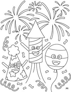 fireworks and balloons coloring pages for kids