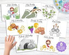 "Looking for an activity for your kids in observance Holy Week? Look no further than Holy Week Handprint Art Craft! This printable activity is designed for home, daycare or Sunday school use. There are 8 activities for each day of the week from Palm Sunday to Easter Sunday. Bring the joy of crafting to your kids' fingertips.  Simply print the templates, let your little ones unleash their creativity. What are you getting: - As soon as you purchase you'll get access to a digital file in PDF format that contains 8 pages sized at 8.5\" x 11\". You can print it at home or send it to a copy store. - No physical product will be shipped. How to use: - Download your file from Etsy - Print the pages, cut and have fun!   NOTE: - This is a DIGITAL PRODUCT. - No refunds on digital product. - This memor Holy Week Crafts For Kids, Holy Week Activities For Kids, Palm Sunday Activities For Kids, Holy Week For Kids, Holy Week Activities, Palm Sunday Activities, Palm Sunday Crafts, Easter Arts And Crafts, Easter Week