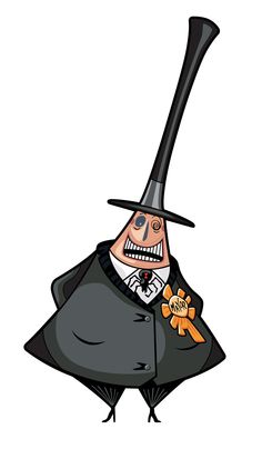 a cartoon character wearing a top hat and coat