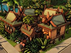 The Sims Resource - Thai Lounge (NO CC) Thai Sims 4 Cc, Sims 4 Sulani Restaurant, Sims 4 Tomarang Build, Ts4 Island Living Cc, Island Living Sims 4 Cc, The Sims 4 Lots, Thai House, Sims Building, Sims 1