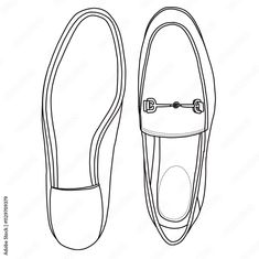 Women's Loafers Flat Slip On Shoes Line art, Technical sketch hand drawing outline vector doodle top and bottom view isolated on white background for coloring page