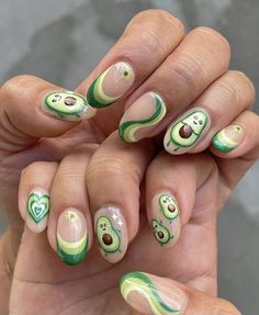 30 Cute Avocado Nail Art Ideas That Are So Fun and Fresh Avocado Nails, Kids Nail Designs, Green Nail Art, Cute Simple Nails, Simple Gel Nails, Girly Acrylic Nails, Summery Nails, Really Cute Nails, Nails For Kids