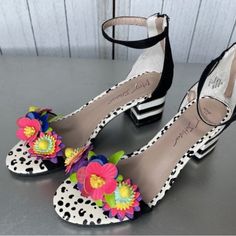 Betsey Johnson Floral Striped Ankle Strap Heels Colorful -Women's Size 7.5 / 8 Excellent Used Condition Euc - Could Be Mistaken For Brand New, Minimal To No Signs Of Wear. Only Wore Indoors Once It Seems Like This Fit More Towards An 8 / Even Though Marked A 7.5. Bundle With Other Items From My Closet For Best Deals And Save Item Will Be Packaged With Care And Is Ready To Ship By Next Day. Thank You For Shopping My Closet! Tag: Betsy Johnson, Floral, Flowers, Open Toe, Back Zip Up, Bohemian, Boh Multicolor Low Heel Sandals For Spring, Spring Multicolor Sandals With Low Heel, Spring Multicolor Low Heel Sandals, Casual Multicolor Low Heel Heels, Spring Multicolor Heels, Spring Multicolor Sandals With Stacked Heel, Multicolor Ankle-high Heels For Spring, Multicolor Floral Print Heels For Spring, Multicolor Heels With Contrasting Heel Counter