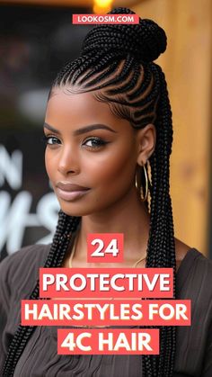 Discover 24 protective hairstyles crafted for 4C hair, embracing its unique texture and beauty. From elegant updos to chic twists, elevate your hair game effortlessly. Click the pin to unlock your next stunning look! #4CHair #ProtectiveHairstyles #NaturalHair #HairInspiration #FollowUs Afro Hair Goals, Hairstyles 4c, Afro Styles, Micro Braids Hairstyles, Cornrow Braid Styles, Scalp Braids