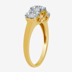 This stunning contemporary 3-stone engagement ring sparkler features 2 carats of round-cut genuine diamonds set in 10K Yellow Gold. Ring Style: 3-Stone Rings, Engagement RingsFeatures: In A Gift BoxDiamond Clarity: I2-I3Setting: ProngShape: RoundStone Cut: RoundStone Millimeter Measurement: 1 Mm LengthDiamond Color: I-JMetal Color: YellowCenter Stone Weight: 3/4 Ct.Ring Gallery Height: 7.4mmRounded Carat Weight: 2 Ct. T.w.Band Width: Care: Wipe CleanStone Type: 3 Natural DiamondAuthenticity: Nat Anniversary Three Stone Cluster Ring, Three Stone Cluster Ring For Anniversary, Cluster Three Stone Diamond Ring For Anniversary, Three Stone Cluster Diamond Ring For Anniversary, 3 Stone Engagement Rings, 3 Stone Rings, 6 Rings, Rings Engagement, Ring Style