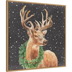 a painting of a deer wearing a wreath