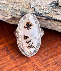 Rare Montana Dendritic (Moss) Agate Statement Ring Size 7 by TakeCourageDesigns on Etsy Montana Agate, Reddish Brown, Black Spot, Ring Band, Moss Agate, Black Orange, Jewelry Designs, Beautiful Patterns, Orange Yellow